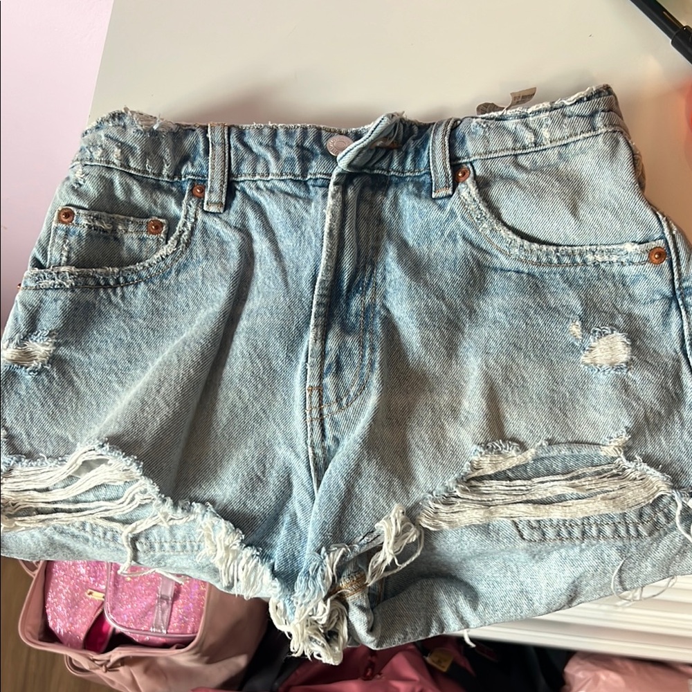 Zara Blue Jean Shorts Distressed Cut-Off Style